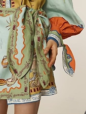 abordables concevoir des robes en coton et lin-Femmes Mini Robe Robes en coton et lin Robe Décontractée Mode Extérieur Soirée Fête Coupe régulière Animal manche longue Col de chemise Vert Été