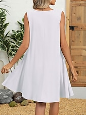 preiswerte Einfaches Kleid-Damen Minikleid Sommerkleid Lässig Täglich Normale Passform Einfarbig Ärmellos Rundhalsausschnitt Schwarz Weiß Wein Marineblau Sommer