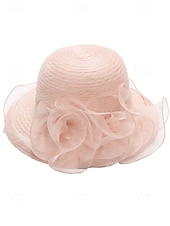 abordables Chapeaux pour femmes-Chapeau de paille élégant à large bord pour femme avec des accents de ruban et de perles, parfait pour les fêtes de jardin d&#039;été, les événements en plein air et les mariages