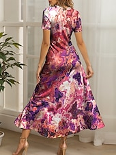 preiswerte Kunst &amp; Design Kleider-Damen Maxikleid Freizeitkleid A Linie Kleid Sommerkleid Elegant Urlaub Lässig Normale Passform Grafik Abstrakt Marmor Kurzarm Quadrathals Rote Blau Purpur Grün Sommer Frühling