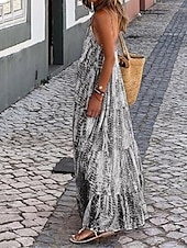 abordables Robes Boho-Femmes Robe Longue Maxi Robe Robe Décontractée Robe évasée Robe Nuisette Robe bohème Mode Extérieur Soirée Fête Coupe régulière Teinture par nouage Sans manches Bretelles spaghetti Noir Rose Claire