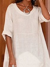 abordables Robes-Femmes Robe Midi Robe trapèze Robe d&#039;été Occasionnel Quotidien Coupe Ample Uni Manche 3/4 Encolure en V Blanche Violet Vert Vert Véronèse Été