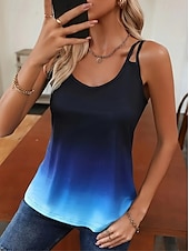 baratos Camiseta de Alças de Arte e Design-Mulheres Malha Íntima Âmbar Cores Gradiente à moda Sem Manga Gola Redonda Scoop pescoço Tops regulares Diário Com Corte Vinho Azul Verão Primavera