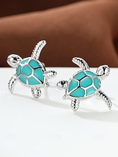 abordables Accessoires de vacances-Boucles d'oreilles tortue pour femmes – élégantes boucles d'oreilles plaquées argent avec incrustation de turquoise, parfaites pour la plage et l'été, accessoires décontractés et de vacances