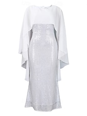 abordables Longueur du plancher-Robe Mère de la Mariée Robe Élégante Col Rond Longueur de Sol Chiffon Manches 3/4 avec Sequins