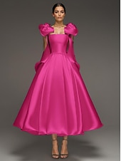 preiswerte Lange Kleider / Abendkleider-A-Linie Cocktailkleider Elegant Formale Hochzeit knöchellang ärmellos Spaghettiträger Kleid Satin mit Schleife(n)