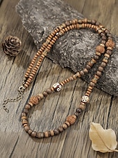 abordables Bijoux pour hommes-Collier de perles en bois naturel pour homme – Bijoux tribaux bohèmes faits à la main pour le yoga, la méditation, les festivals et le quotidien