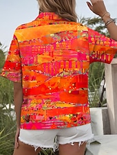 abordables Hauts d&#039;Art et de Design pour Femmes-Femmes Chemise Graphique Abstrait ancien Élégant Occasionnel Manche Courte Col de chemise Hauts Réguliers Quotidien Jaune Bleu Violet Orange Été Printemps