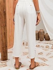 abordables Pantalon uni en coton et lin-Femmes Pantalon texturé en polycoton et lin Pantacourt Mode Streetwear Confort Longueur cheville Taille Moyenne Uni Dentelle Confortable Rue Tenue quotidienne Sortir Noir Blanche Bleu Vert Été Coupe