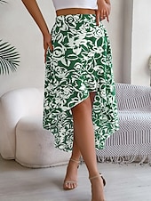preiswerte Grafische Röcke-Damen Rock A-Linie Mode Lässig Maxi Hohe Taille Röcke Blumenmuster Rüsche Tasche Druck Mikroelastisch Straße Täglich Fuchsie Grün Hellblau Sommer Polyester
