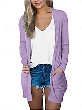 ieftine jachete casual-Pentru femei Sacou Respirabil Comfortabil Buzunar Casual Simplu Vacanță Stradă Casual Purtare Zilnică Deschis frontal Regulat Fără Guler Fit regulat Manșon Lung Îmbrăcăminte exterioară Negru Alb Roz