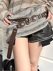 cheap Women&#039;s Belt-Women&#039;s Bohemian Western cowboy style belt with antique brass flower buckle, Adjustable tightness, Suitable for retro fashion, Casual or festival wear