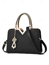 levne Kabelky a tote tašky-Dámská kabelka z umělé kůže s perlovým přívěskem – elegantní geometrické horní ucho a crossbody kabelka do kanceláře, na každodenní dojíždění a formální příležitosti