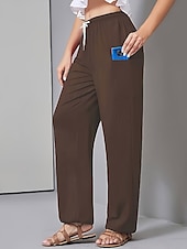 abordables jambe large et taille haute-Femmes Jambe large Slacks Pantalons Streetwear Occasionnel Longueur complète Naturel Uni Avec Poches Conception à cordon élastique Confortable Extérieur Rue Décontracté Quotidien Gris Noir Café Été
