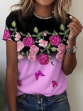 ieftine tricou floral-Pentru femei Tricou Ombre Floral Grafic Epocă Stilat Clasic Manșon scurt Stil Nautic Rotund Topuri obișnuite Zilnic Imprimeu Roz Îmbujorat Albastru piscină Portocaliu Vară