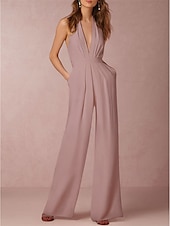 baratos vestidos de casamento casuais-Vestidos de casamento casuais sexy Hall Vestido Tuxedo Macacões Decote Halter Sem Mangas Longo em Satin Vestidos de Noiva Com Pregas