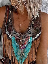 preiswerte Boho Tank Top-Damen Camisole-Tanktop Grafik Farbblock Stilvoll Lässig Ärmellos Ärmellos V Ausschnitt Crop Tops Täglich Druck Blau Khaki Sommer Frühling