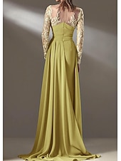 preiswerte GELB-gelbes Kleid Meerjungfrau / Trompete Abendkleid elegantes Kleid formelle Hochzeit Sweep / Pinsel Schleppe lange Ärmel V-Ausschnitt Chiffon gerüschte Details mit Perlen Stickerei Applikation 2025