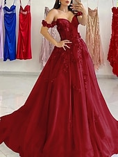 levne Plesové šaty-Šaty A-line Plesové šaty Elegantní šaty Formální s vlečkou Bez rukávů Srdíčkový výstřih Tyl se záhyby Flitrové aplikace Masquerade šaty
