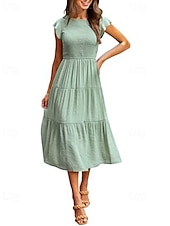 abordables Robes de Diplôme-Femmes Robe Midi Robe Blanche Robe de remise des diplômes Mode Anniversaire Date Fête du thé Coupe régulière Uni Sans manches Col ras du cou Noir Blanche Vert Claire Vert Véronèse Été