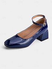 cheap 1950s-Women&#039;s Shiny Purple Patent Leather Mary Jane Heels – 1950s Retro Block Heel Pumps with Ankle Strap for Vintage Party, Wedding, and Prom