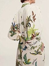 abordables concevoir des robes en coton et lin-Femmes Robe Longue Maxi Robe Robes en coton et lin Robe Décontractée Mode Extérieur Soirée Fête Coupe régulière Fleur Manche 3/4 Col de chemise Vert Été