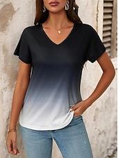 ieftine tricou Art &amp; Design-Pentru femei Tricou Grafic Gradiant Epocă Stilat Clasic Manșon scurt În V Topuri obișnuite Zilnic Imprimeu Negru Roșu-aprins Albastru piscină Vară Primăvară