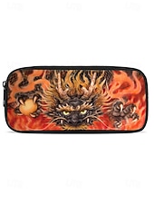 ieftine Rucsaci pentru copii și adolescenți-Set rucsac bărbătesc format din 3 piese cu dragon și imprimeu cu flăcări - ghiozdan școlar rezistent, geantă de prânz izolată și geantă pentru pixuri pentru adolescenți iubitori de întoarcerea la școală și stil fantasy, Kayomi Harai