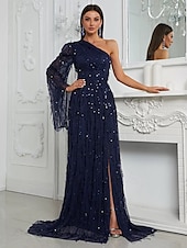 preiswerte Kleider für Hochzeitsgäste-funkelnde Pailletten-Brautkleider mit Quaste in Farbe, formelle Brautkleider, A-Linie, eine Schulter, ärmellos, bodenlang, Tüll-Brautkleid 2025