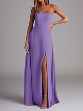 economico Abiti da damigella-Abito da damigella a trapezio, scollo a V, maniche lunghe, elegante, strascico a ruota in chiffon con pieghe e volant 2025