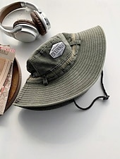 abordables Chapeaux pour hommes-Chapeau de pêche d&#039;extérieur pour homme avec mentonnière réglable, tissu en toile de coton, bord large enroulable classique, adapté aux activités estivales, à la randonnée et aux voyages