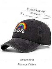 abordables Chapeaux pour femmes-Casquette de baseball LGBTQ en denim vieilli pour femme avec arc-en-ciel et cœurs brodés - Casquette de baseball ajustable pour les défilés de la fierté, les festivals et les tenues décontractées