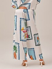 cheap Pants-Seamless Pattern Print Elastic Waist Wide Leg Trousers