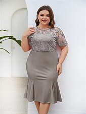 economico Lunghezza del tè-Abito madre della sposa abito elegante scollo a girotea lunghezza tè pizzo maniche corte con colore solido