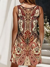 cheap Boho Dress-Women&#039;s Mini Dress Sundress A Line Dress Summer Dress Off The Shoulder Dress Casual Holiday Beach Regular Fit Graphic Paisley Bohemian Sleeveless V Neck Light Yellow Red Blue Purple Summer Spring