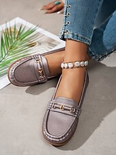 abordables Chaussures sans lacet et mocassins femme-Mocassins pour femme en similicuir métallisé avec mors doré, chaussures plates confortables à enfiler pour la conduite, le travail et les sorties décontractées