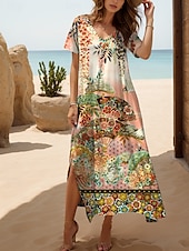 cheap Floral Dress-Women&#039;s Maxi Dress Casual Dress Sundress A Line Dress Vacation Casual Beach Regular Fit Floral Graphic Butterfly Short Sleeve V Neck Black White Pink Summer Spring