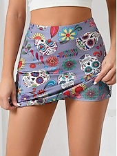 billiga Grafiska kjolar-Dam Smal Kjol Tenniskjol Mode Ledigt Mini Hög midja Kjolar Grafisk Blommig Ficka Elastisk Utomhussport Dagligen Vit Rodnande Rosa Grå Sommar Stickat Polyester