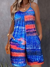 billiga casual jumpsuits-Dam Vanligt Sparkbyxor Ledigt Färgblock Ärmlös V-hals Ficka Gata Utekväll Normal Gul Rubinrött Marinblå Sommar