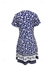 ieftine Rochii Boho-Pentru femei Rochie Mini Rochie florala Rochie Boho Clasic În aer liber Vacanță Zilnic Fit regulat Floare Manșon scurt Stil Nautic Albastru piscină Vară
