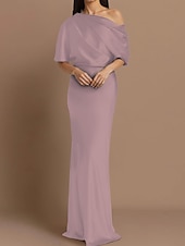 preiswerte GRÜN-Etui Kleid Mutter der Braut Hochzeitsgast Formelles Abendkleid Elegante Party Schulterfrei Zug-Länge Satin Halbelängliche Ärmel mit Raffung.