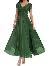 preiswerte Bodenlänge-A-Linie Brautmutterkleid Elegant V Ausschnitt Bodenlang Polyester Kurzarm mit Einfarbig 2025