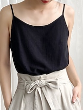 halpa Puserot &amp;amp; Paidat-Naisten Pellava paita Pusero Camisole Tank Top Tavallinen Vapaa-aika Hihaton Tiukka pyöreä kaula-aukko Tavalliset topit Päivittäin Pyhäpäivä Avoin selkä Musta Valkoinen Purppura Kesä