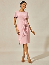 abordables Robes moulantes de soirée-Femmes Robe Midi Robe à Plusieurs Couches Élégant Formel Papillon robe demoiselle d honneur Cocktail Coupe régulière Uni Manche Courte Col ras du cou Rose poussiéreuse Été