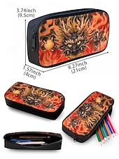 ieftine Rucsaci pentru copii și adolescenți-Set rucsac bărbătesc format din 3 piese cu dragon și imprimeu cu flăcări - ghiozdan școlar rezistent, geantă de prânz izolată și geantă pentru pixuri pentru adolescenți iubitori de întoarcerea la școală și stil fantasy, Kayomi Harai