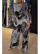 ieftine Trening pentru femei-Dame Mărime EU / US2 Pieces SetsModă Stilat Trening Bolero Top Lungime Manșon 3/4 Rotund Floral Imprimeu Purtare Zilnică Negru Galben Roz Îmbujorat Toate Sezoanele Potrivire Largă