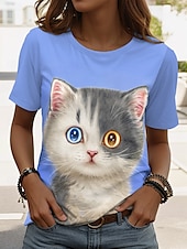 billige Dyrene tee-Dame T skjorte Blomstret Grafisk Årgang Stilfull Klassisk Kortermet Crew-hals Vanlige topper Daglig Ut på byen Helg Trykt mønster Hvit Rosa Blå Grønn Sommer Vår