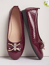 preiswerte Ballerinas für Damen-Damen-Lackleder-Schleifen mit Strass-Detail – klassische Slip-On-Schuhe für erwachsene Frauen, perfekt fürs Büro, tägliche Besorgungen, Abendessen und Feiertagstreffen
