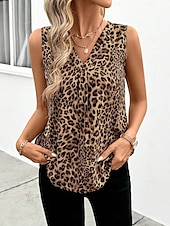 billige Kunst &amp; Design Tank Top-Dame Camisole Tank Top Grafisk Leopard Stilfull Fritid Ermeløs V-hals Vanlige topper Daglig Trykt mønster Rosa Brun Grå Sommer Vår