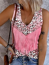preiswerte Boho Tank Top-Damen Camisole-Tanktop Leopard Farbblock Stilvoll Lässig Ärmellos Ärmellos V Ausschnitt Crop Tops Täglich Druck Rosa Blau Sommer Frühling